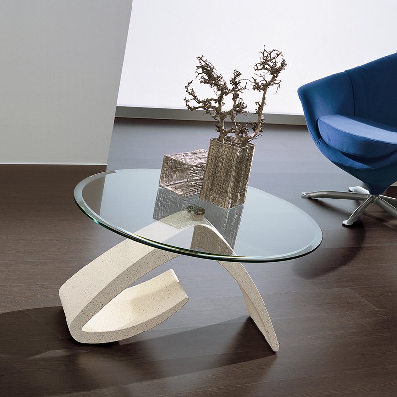 Cinzia - Tavolino moderno da salotto in mineral marmo con piano in