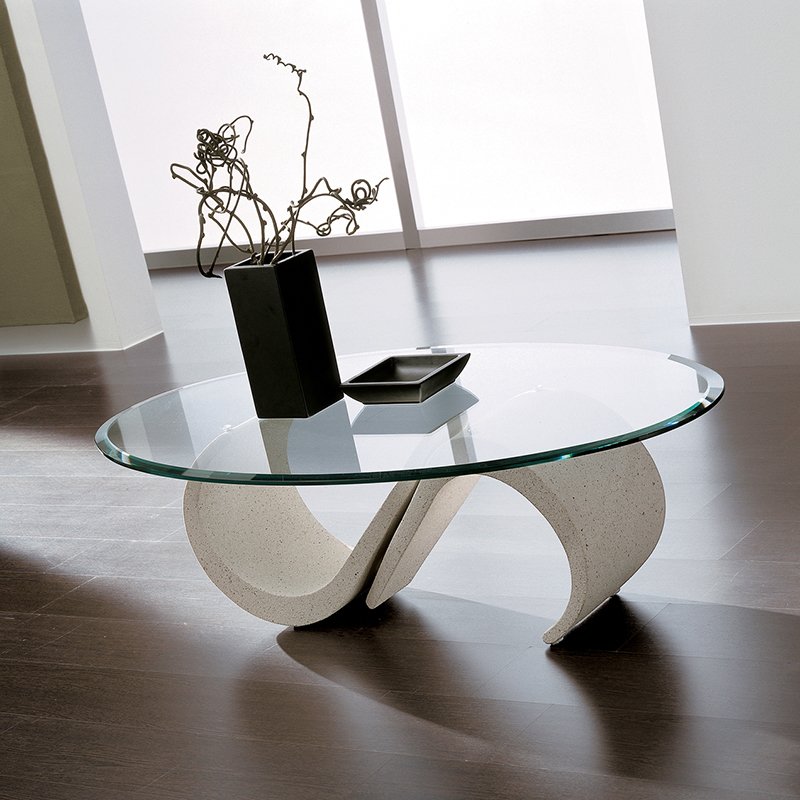 Mara - Tavolino moderno da salotto in mineral marmo con piano in vetro TA126