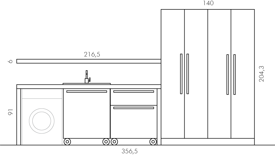 L16 - Mobile lavanderia L 169 x P 51/20,8 cm personalizzabile COMPAB